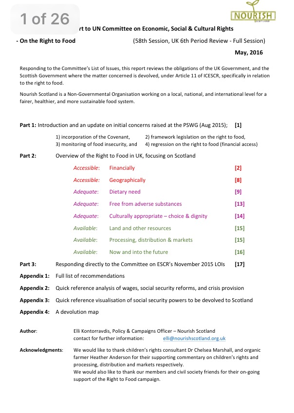 Cover page of Nourish Scotland UN Report